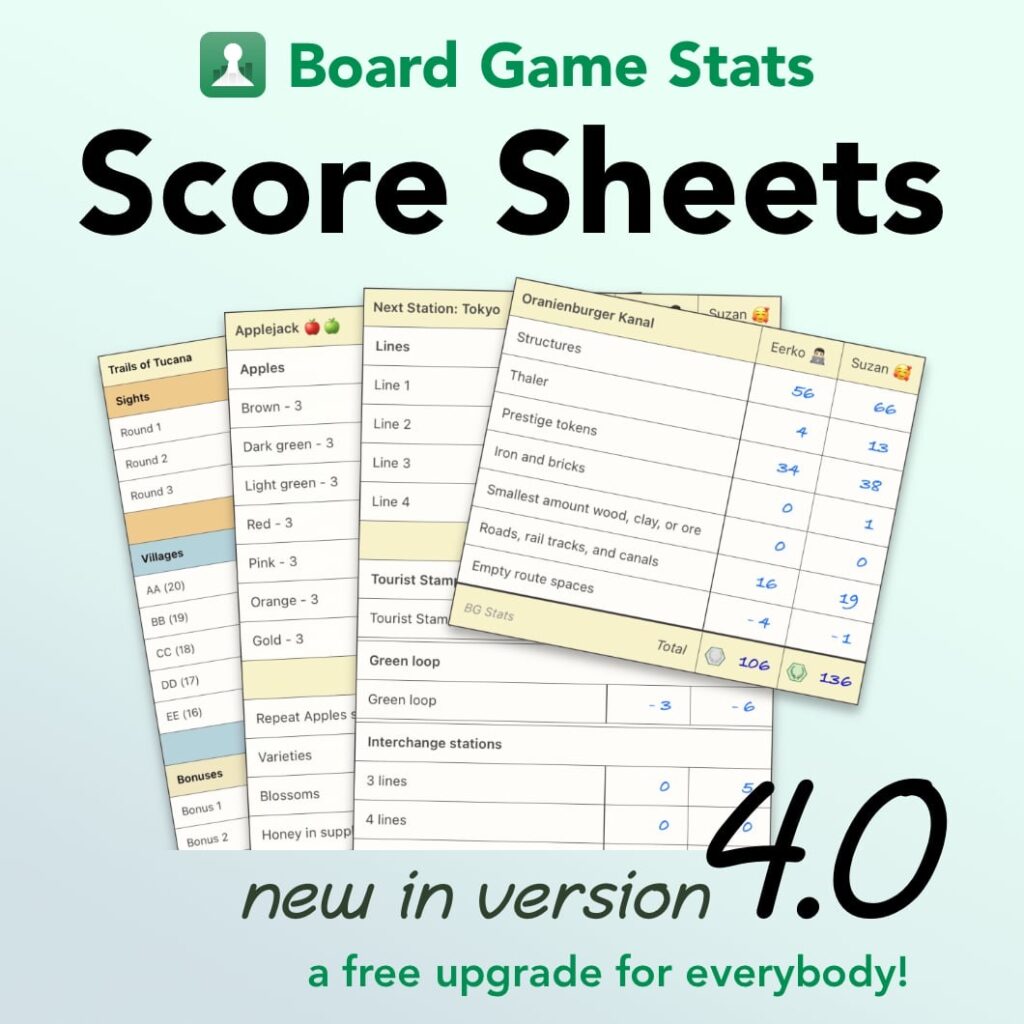 Board Game Stats v4: Score Sheets